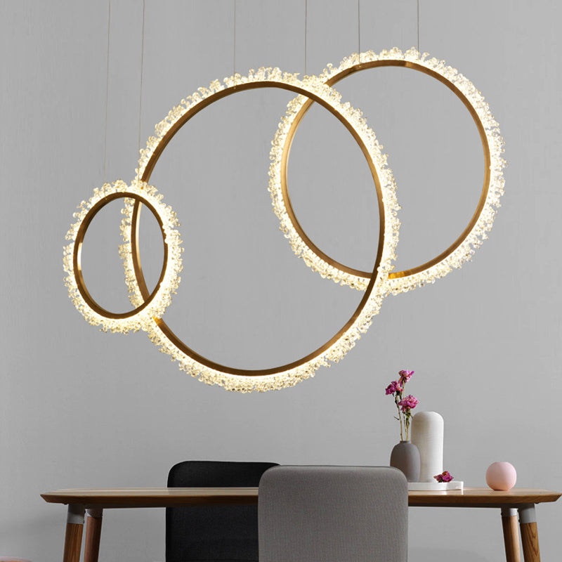 16"/23.5"/31.5" Dia Ring Chandelier Pendant Simplicity Crystal Golden LED Ceiling Light Fixture in White/Warm/Natural Light Clearhalo 'Ceiling Lights' 'Chandeliers' 'Modern Chandeliers' 'Modern' Lighting' 219248