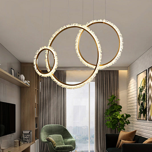 16"/23.5"/31.5" Dia Ring Chandelier Pendant Simplicity Crystal Golden LED Ceiling Light Fixture in White/Warm/Natural Light Gold Clearhalo 'Ceiling Lights' 'Chandeliers' 'Modern Chandeliers' 'Modern' Lighting' 219249