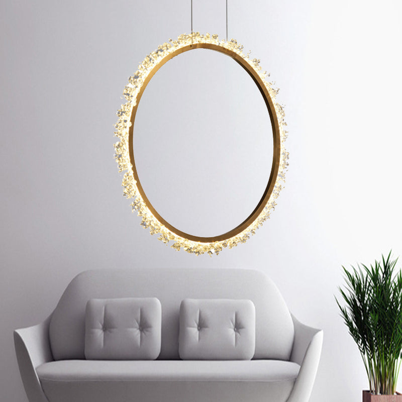 16"/23.5"/31.5" Dia Ring Chandelier Pendant Simplicity Crystal Golden LED Ceiling Light Fixture in White/Warm/Natural Light Gold 31.5" Clearhalo 'Ceiling Lights' 'Chandeliers' 'Modern Chandeliers' 'Modern' Lighting' 219250