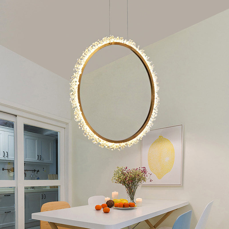 16"/23.5"/31.5" Dia Ring Chandelier Pendant Simplicity Crystal Golden LED Ceiling Light Fixture in White/Warm/Natural Light Clearhalo 'Ceiling Lights' 'Chandeliers' 'Modern Chandeliers' 'Modern' Lighting' 219251