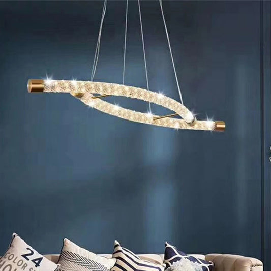 Rope-Shaped Living Room Chandelier Pendant Modernist Crystal Gold LED Ceiling Light Fixture Gold Clearhalo 'Ceiling Lights' 'Chandeliers' 'Modern Chandeliers' 'Modern' Lighting' 219264