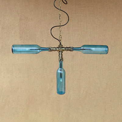 Antique Stylish Bottle Hanging Pendant Light 3 Lights Glass Chandelier Lamp in Blue/Clear for Dining Room Clearhalo 'Ceiling Lights' 'Chandeliers' 'Clear' 'Close To Ceiling Lights' 'Glass shade' 'Glass' 'Industrial Chandeliers' 'Industrial' 'Middle Century Chandeliers' 'Modern' 'Tiffany' 'Traditional Chandeliers' Lighting' 21927