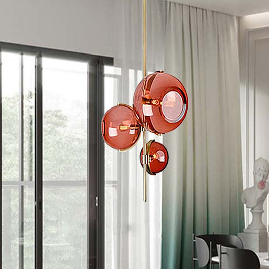 Contemporary Sphere Red Glass Chandelier 3-Head Dining Room Pendant Lighting Fixture Red Clearhalo 'Ceiling Lights' 'Chandeliers' 'Glass shade' 'Glass' 'Modern Chandeliers' 'Modern' Lighting' 219283