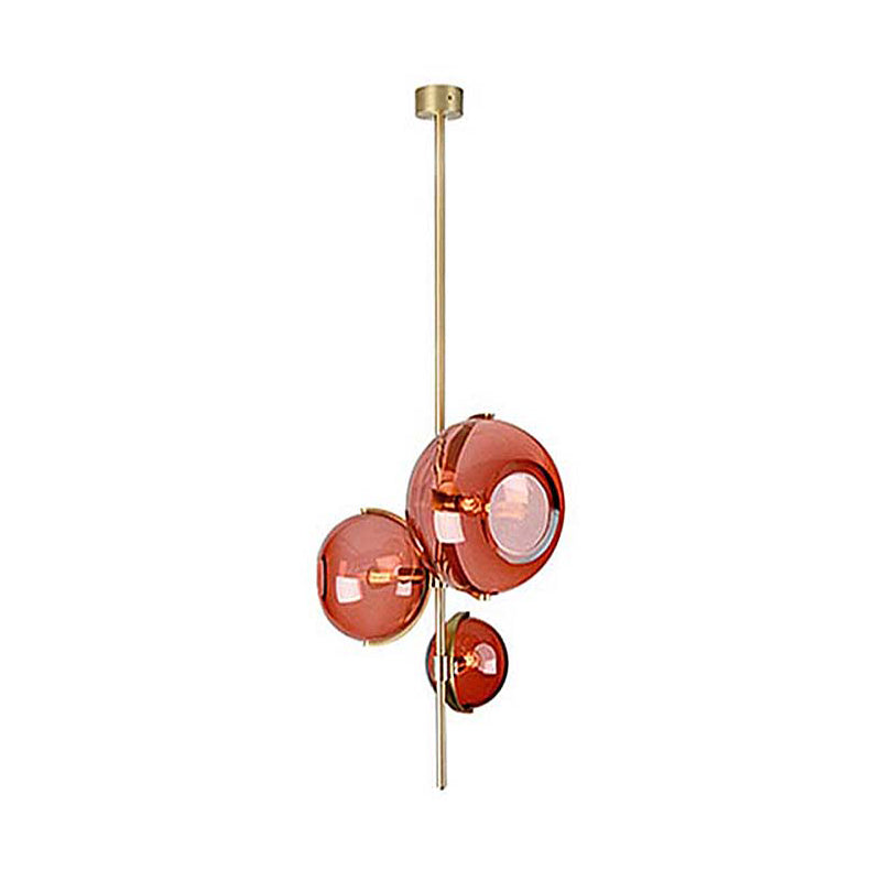 Contemporary Sphere Red Glass Chandelier 3-Head Dining Room Pendant Lighting Fixture Clearhalo 'Ceiling Lights' 'Chandeliers' 'Glass shade' 'Glass' 'Modern Chandeliers' 'Modern' Lighting' 219284