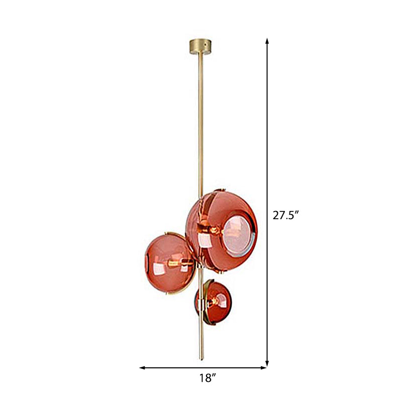 Contemporary Sphere Red Glass Chandelier 3-Head Dining Room Pendant Lighting Fixture Clearhalo 'Ceiling Lights' 'Chandeliers' 'Glass shade' 'Glass' 'Modern Chandeliers' 'Modern' Lighting' 219285