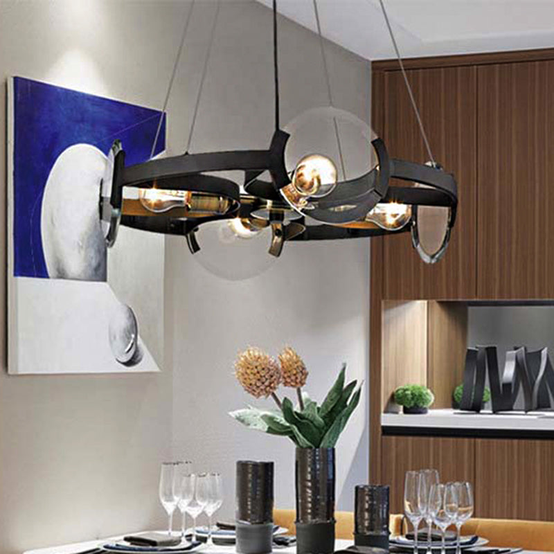 Black Round Chandelier Pendant Modern Metallic 4-Light Ceiling Light Fixture with Exposed Bulb Design Clearhalo 'Ceiling Lights' 'Chandeliers' 'Modern Chandeliers' 'Modern' Lighting' 219290