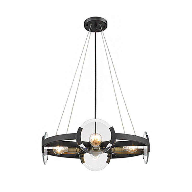 Black Round Chandelier Pendant Modern Metallic 4-Light Ceiling Light Fixture with Exposed Bulb Design Clearhalo 'Ceiling Lights' 'Chandeliers' 'Modern Chandeliers' 'Modern' Lighting' 219292