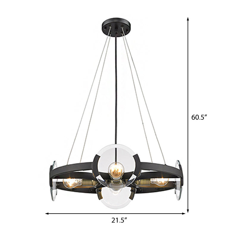 Black Round Chandelier Pendant Modern Metallic 4-Light Ceiling Light Fixture with Exposed Bulb Design Clearhalo 'Ceiling Lights' 'Chandeliers' 'Modern Chandeliers' 'Modern' Lighting' 219293