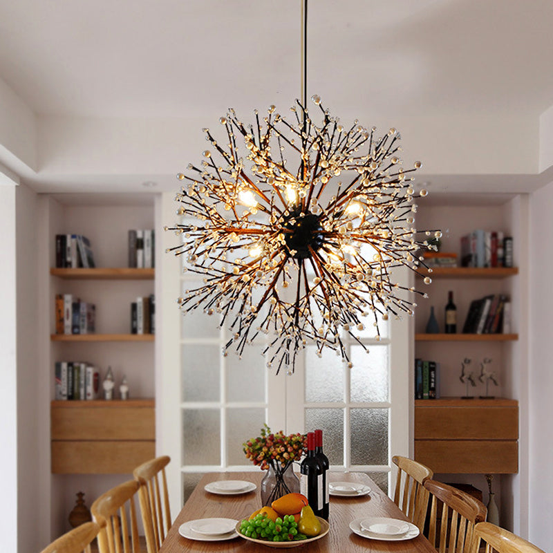 23.5"/31.5" Wide Dendritic LED Chandelier Lamp Metal Black Ceiling Pendant Light with White/Multi-Colored Pearls White Clearhalo 'Ceiling Lights' 'Chandeliers' 'Modern Chandeliers' 'Modern' Lighting' 219309