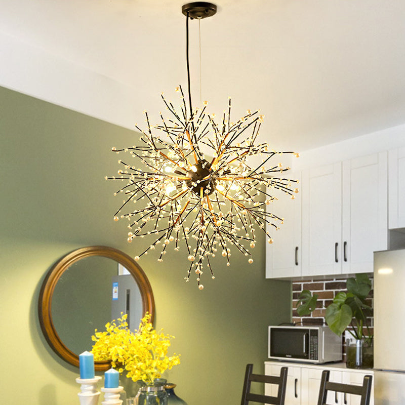 23.5"/31.5" Wide Dendritic LED Chandelier Lamp Metal Black Ceiling Pendant Light with White/Multi-Colored Pearls Clearhalo 'Ceiling Lights' 'Chandeliers' 'Modern Chandeliers' 'Modern' Lighting' 219310