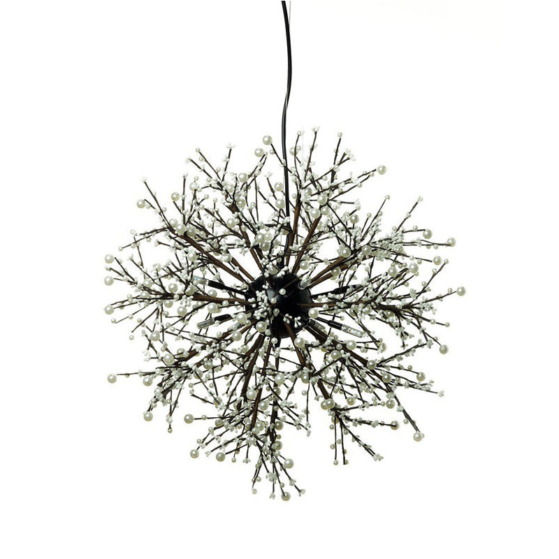 23.5"/31.5" Wide Dendritic LED Chandelier Lamp Metal Black Ceiling Pendant Light with White/Multi-Colored Pearls Clearhalo 'Ceiling Lights' 'Chandeliers' 'Modern Chandeliers' 'Modern' Lighting' 219311