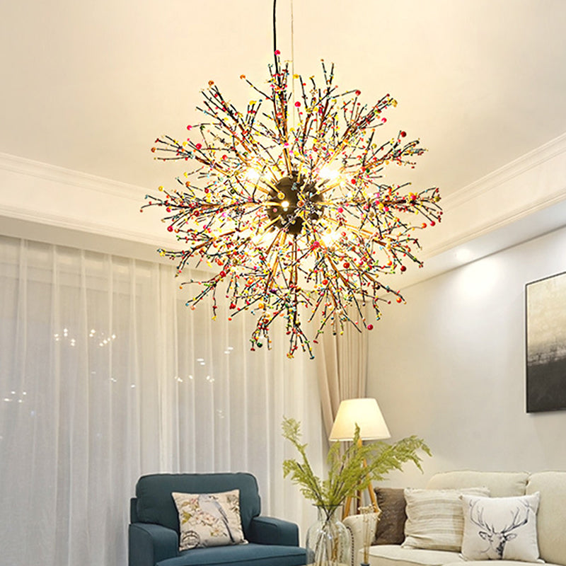 23.5"/31.5" Wide Dendritic LED Chandelier Lamp Metal Black Ceiling Pendant Light with White/Multi-Colored Pearls Multi-Color Clearhalo 'Ceiling Lights' 'Chandeliers' 'Modern Chandeliers' 'Modern' Lighting' 219314