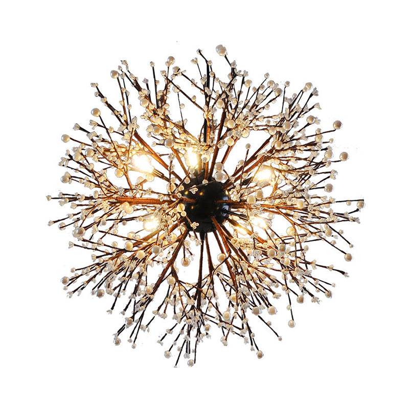 23.5"/31.5" Wide Dendritic LED Chandelier Lamp Metal Black Ceiling Pendant Light with White/Multi-Colored Pearls Clearhalo 'Ceiling Lights' 'Chandeliers' 'Modern Chandeliers' 'Modern' Lighting' 219315