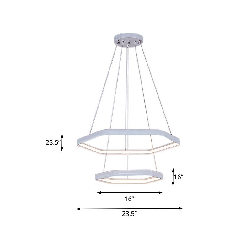 Tiered Hexagonal Chandelier Pendant Simplicity Acrylic 1/2/3-Light LED Hanging Lamp in Black/Silver/White Clearhalo 'Ceiling Lights' 'Chandeliers' 'Modern Chandeliers' 'Modern' Lighting' 219324