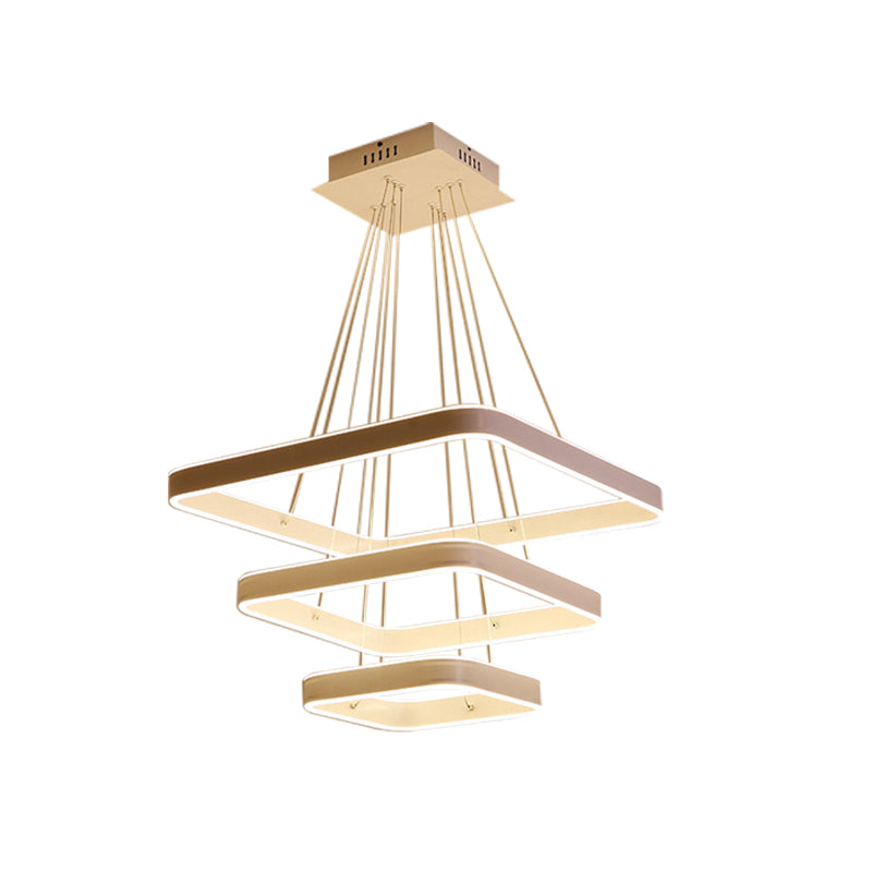 Modern LED Ceiling Chandelier White 3-Tiered Square Hanging Light Fixture in Warm/White/Natural Light Clearhalo 'Ceiling Lights' 'Chandeliers' 'Modern Chandeliers' 'Modern' Lighting' 219355