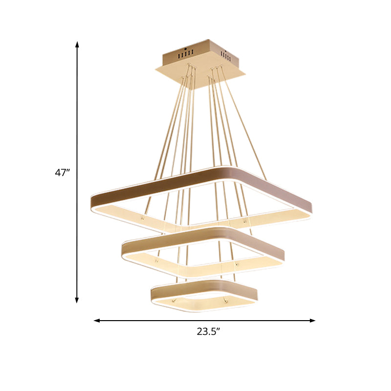 Modern LED Ceiling Chandelier White 3-Tiered Square Hanging Light Fixture in Warm/White/Natural Light Clearhalo 'Ceiling Lights' 'Chandeliers' 'Modern Chandeliers' 'Modern' Lighting' 219356