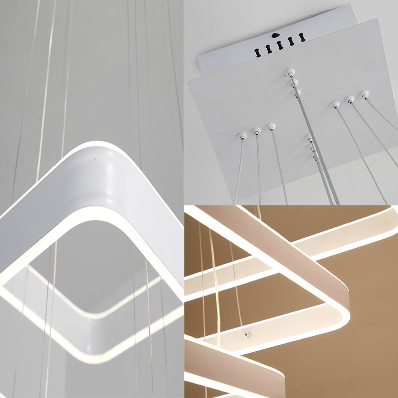 Modern LED Ceiling Chandelier White 3-Tiered Square Hanging Light Fixture in Warm/White/Natural Light Clearhalo 'Ceiling Lights' 'Chandeliers' 'Modern Chandeliers' 'Modern' Lighting' 219357