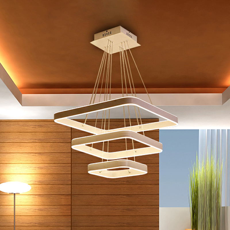 Modern LED Ceiling Chandelier White 3-Tiered Square Hanging Light Fixture in Warm/White/Natural Light Clearhalo 'Ceiling Lights' 'Chandeliers' 'Modern Chandeliers' 'Modern' Lighting' 219358