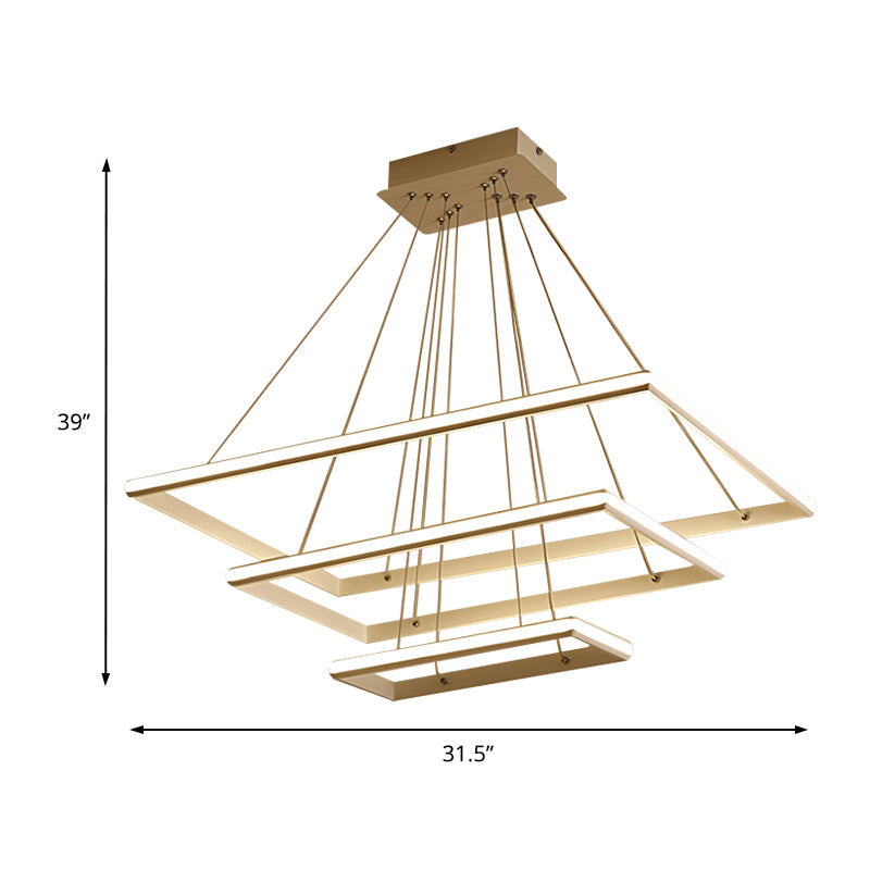 Tiered Rectangular Chandelier Light Modern Acrylic 3-Light Black/White LED Ceiling Light Fixture in White/Warm Light Clearhalo 'Ceiling Lights' 'Chandeliers' 'Modern Chandeliers' 'Modern' Lighting' 219365