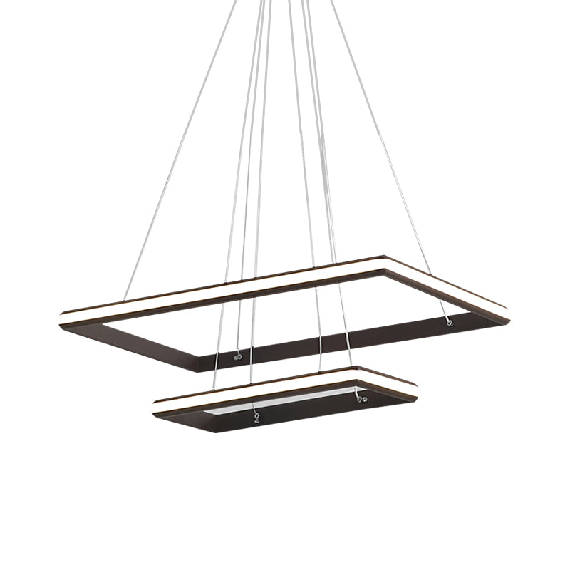 Tiered Rectangular Chandelier Light Modern Acrylic 3-Light Black/White LED Ceiling Light Fixture in White/Warm Light Clearhalo 'Ceiling Lights' 'Chandeliers' 'Modern Chandeliers' 'Modern' Lighting' 219373