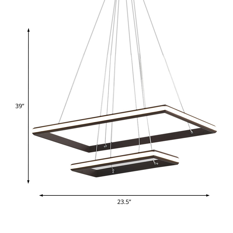 Tiered Rectangular Chandelier Light Modern Acrylic 3-Light Black/White LED Ceiling Light Fixture in White/Warm Light Clearhalo 'Ceiling Lights' 'Chandeliers' 'Modern Chandeliers' 'Modern' Lighting' 219374