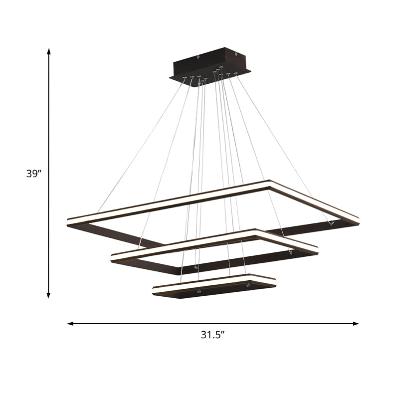 Tiered Rectangular Chandelier Light Modern Acrylic 3-Light Black/White LED Ceiling Light Fixture in White/Warm Light Clearhalo 'Ceiling Lights' 'Chandeliers' 'Modern Chandeliers' 'Modern' Lighting' 219378