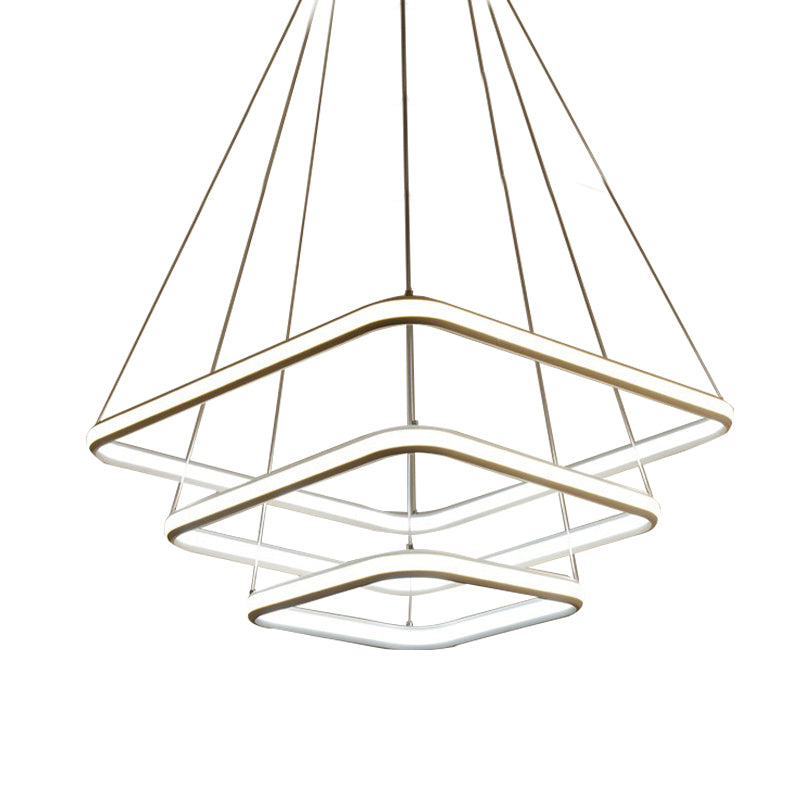 White Acrylic Hanging Chandelier Simple Layered Square LED Ceiling Pendant in White/Warm Light Clearhalo 'Ceiling Lights' 'Chandeliers' 'Modern Chandeliers' 'Modern' Lighting' 219395