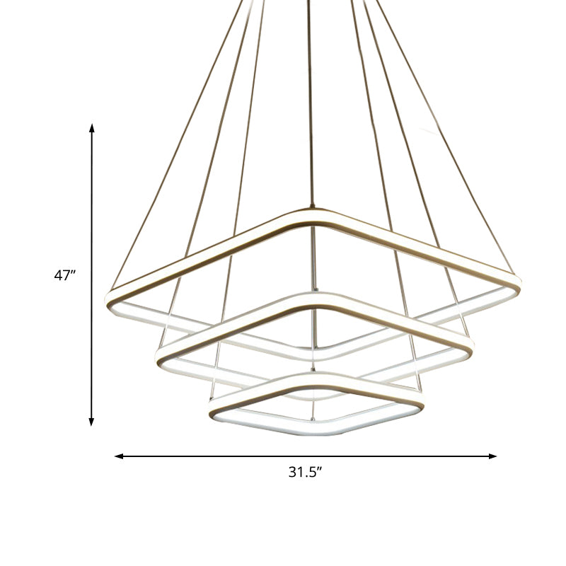 White Acrylic Hanging Chandelier Simple Layered Square LED Ceiling Pendant in White/Warm Light Clearhalo 'Ceiling Lights' 'Chandeliers' 'Modern Chandeliers' 'Modern' Lighting' 219396