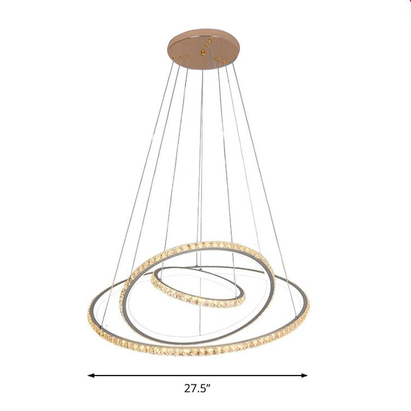 3-Ring LED Chandelier Light Modern Crystal Gold/Silver Ceiling Light Fixture, Inner Warm and Outer White/Inner White and Outer Warm Light Clearhalo 'Ceiling Lights' 'Chandeliers' 'Modern Chandeliers' 'Modern' Lighting' 219422