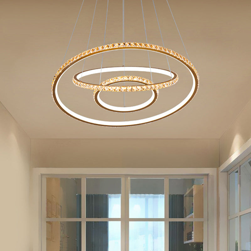 3-Ring LED Chandelier Light Modern Crystal Gold/Silver Ceiling Light Fixture, Inner Warm and Outer White/Inner White and Outer Warm Light Clearhalo 'Ceiling Lights' 'Chandeliers' 'Modern Chandeliers' 'Modern' Lighting' 219423