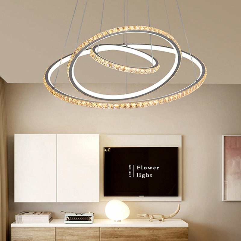 3-Ring LED Chandelier Light Modern Crystal Gold/Silver Ceiling Light Fixture, Inner Warm and Outer White/Inner White and Outer Warm Light Clearhalo 'Ceiling Lights' 'Chandeliers' 'Modern Chandeliers' 'Modern' Lighting' 219426