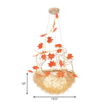 Egg-Like Chandelier Rustic 3 Lights Milk White Glass Hanging Ceiling Pendant with Gold Nest and Maple Leaves Clearhalo 'Ceiling Lights' 'Chandeliers' Lighting' options 219442