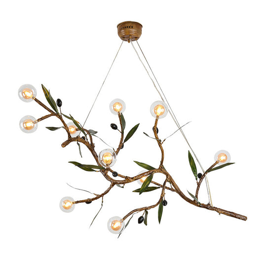 Decorative Branch Chandelier Light Fixture Metallic 10-Head Living Room Pendant Light in Brown Clearhalo 'Ceiling Lights' 'Chandeliers' Lighting' options 219459