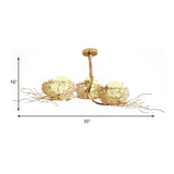 3 Lights Study Room Ceiling Chandelier Gold Hanging Lamp Kit with Egg White Glass Shade and Aluminum Bird Nest Clearhalo 'Ceiling Lights' 'Chandeliers' Lighting' options 219482