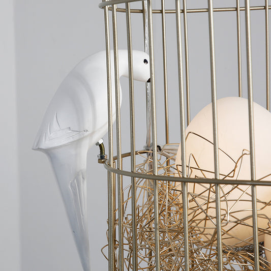 Matte White Glass Egg Shaped Chandelier Rustic 3 Lights Hanging Light Fixture with Bird and Birdcage Clearhalo 'Ceiling Lights' 'Chandeliers' 'Modern Chandeliers' 'Modern' Lighting' 219488