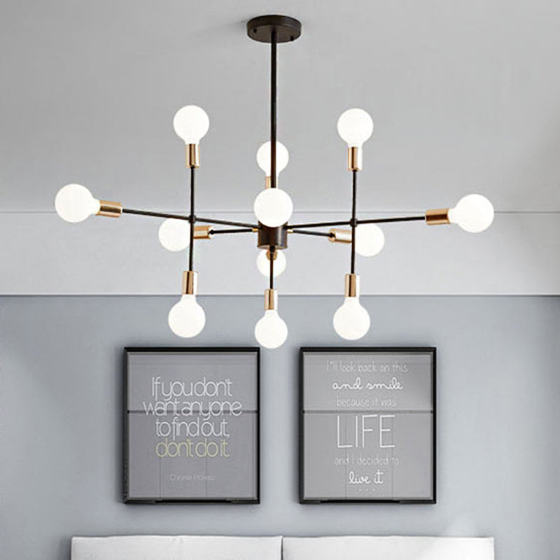 Starburst Milk White Glass Chandelier Modern 12/15/18-Light Bedroom Hanging Lamp Kit in Black 12 Black Clearhalo 'Ceiling Lights' 'Chandeliers' 'Modern Chandeliers' 'Modern' Lighting' 219507