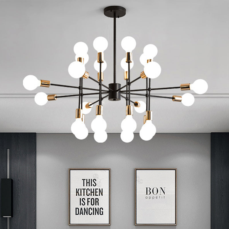 Starburst Milk White Glass Chandelier Modern 12/15/18-Light Bedroom Hanging Lamp Kit in Black 24 Black Clearhalo 'Ceiling Lights' 'Chandeliers' 'Modern Chandeliers' 'Modern' Lighting' 219508