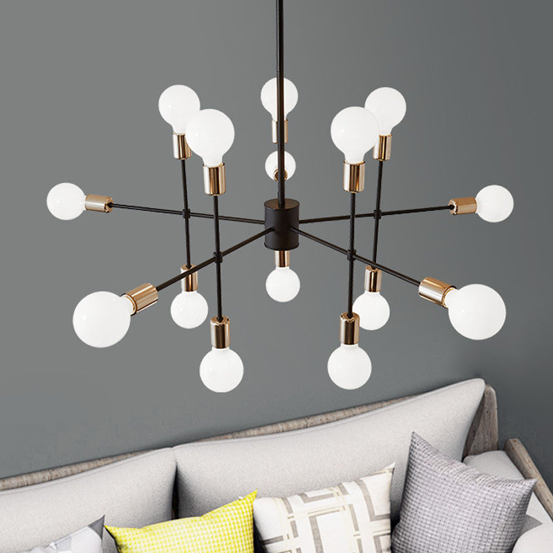 Starburst Milk White Glass Chandelier Modern 12/15/18-Light Bedroom Hanging Lamp Kit in Black 15 Black Clearhalo 'Ceiling Lights' 'Chandeliers' 'Modern Chandeliers' 'Modern' Lighting' 219510