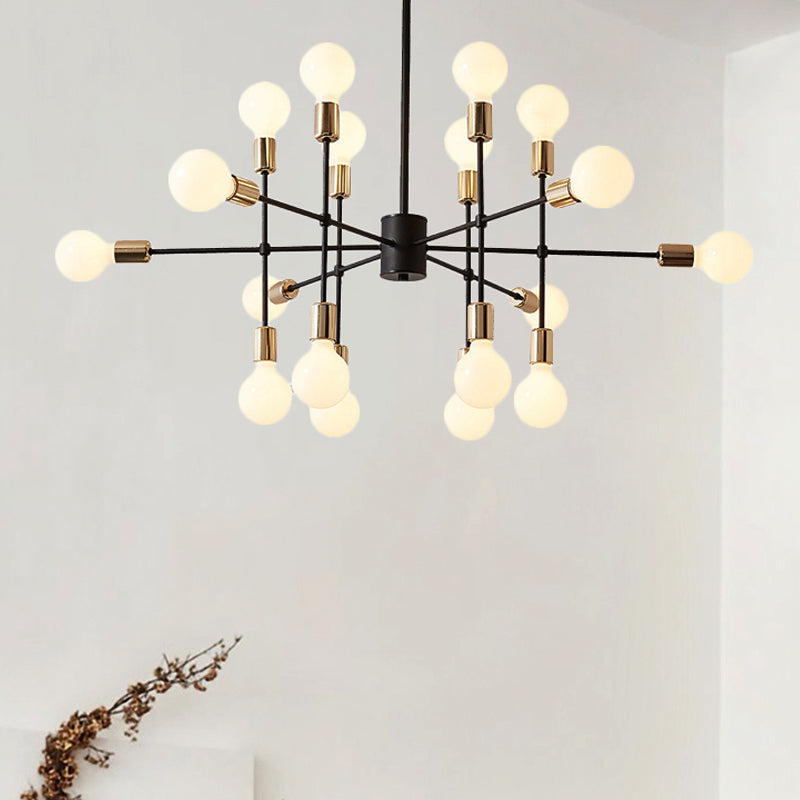 Starburst Milk White Glass Chandelier Modern 12/15/18-Light Bedroom Hanging Lamp Kit in Black 18 Black Clearhalo 'Ceiling Lights' 'Chandeliers' 'Modern Chandeliers' 'Modern' Lighting' 219511