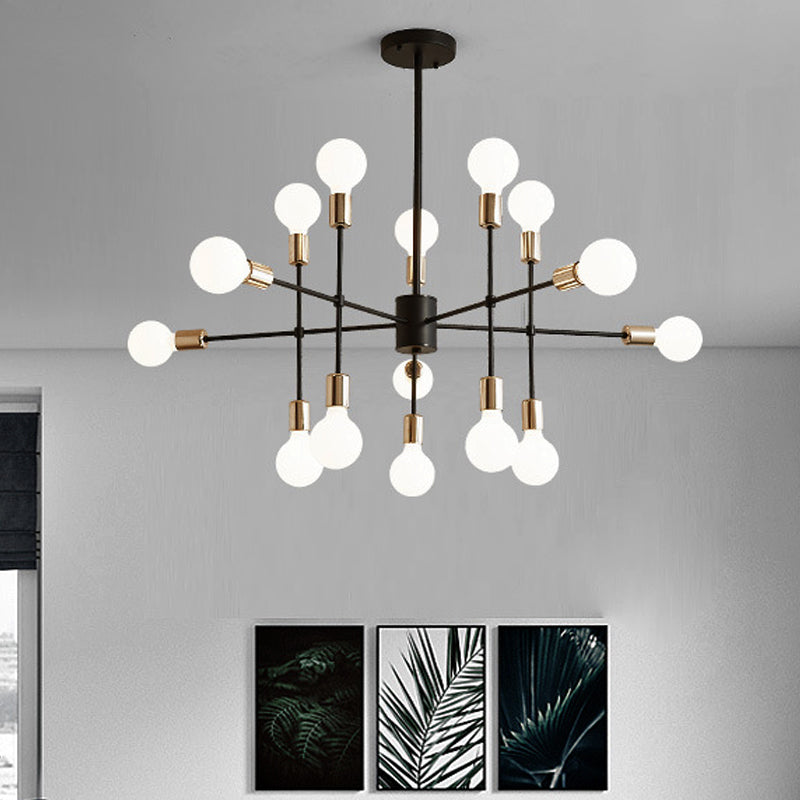 Starburst Milk White Glass Chandelier Modern 12/15/18-Light Bedroom Hanging Lamp Kit in Black Clearhalo 'Ceiling Lights' 'Chandeliers' 'Modern Chandeliers' 'Modern' Lighting' 219513