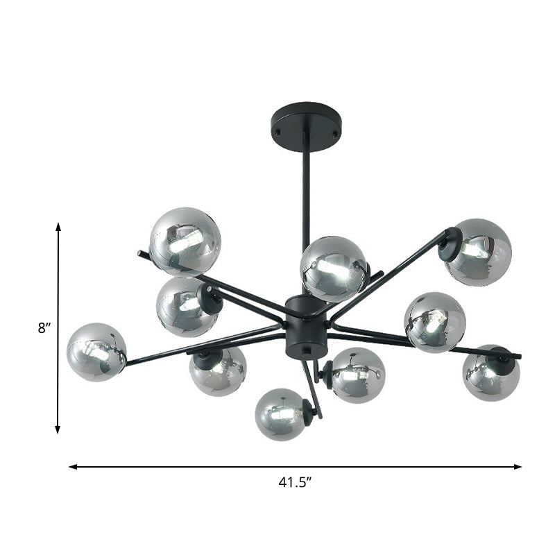 41.5" Wide Sputnik Chandelier Postmodern Silver Glass 6/8/10-Light Ceiling Pendant Light in Black Clearhalo 'Ceiling Lights' 'Chandeliers' 'Glass shade' 'Glass' 'Modern Chandeliers' 'Modern' Lighting' 219586