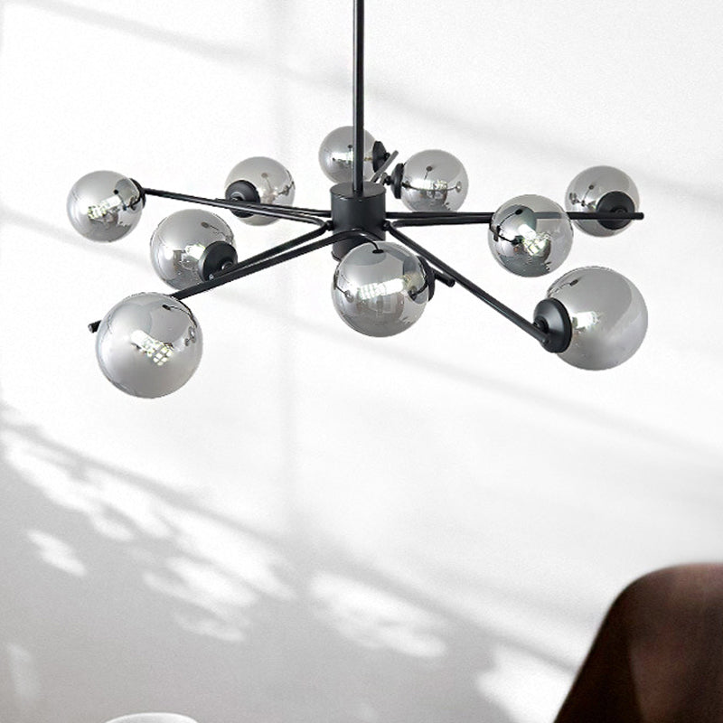 41.5" Wide Sputnik Chandelier Postmodern Silver Glass 6/8/10-Light Ceiling Pendant Light in Black 10 Silver Clearhalo 'Ceiling Lights' 'Chandeliers' 'Glass shade' 'Glass' 'Modern Chandeliers' 'Modern' Lighting' 219595