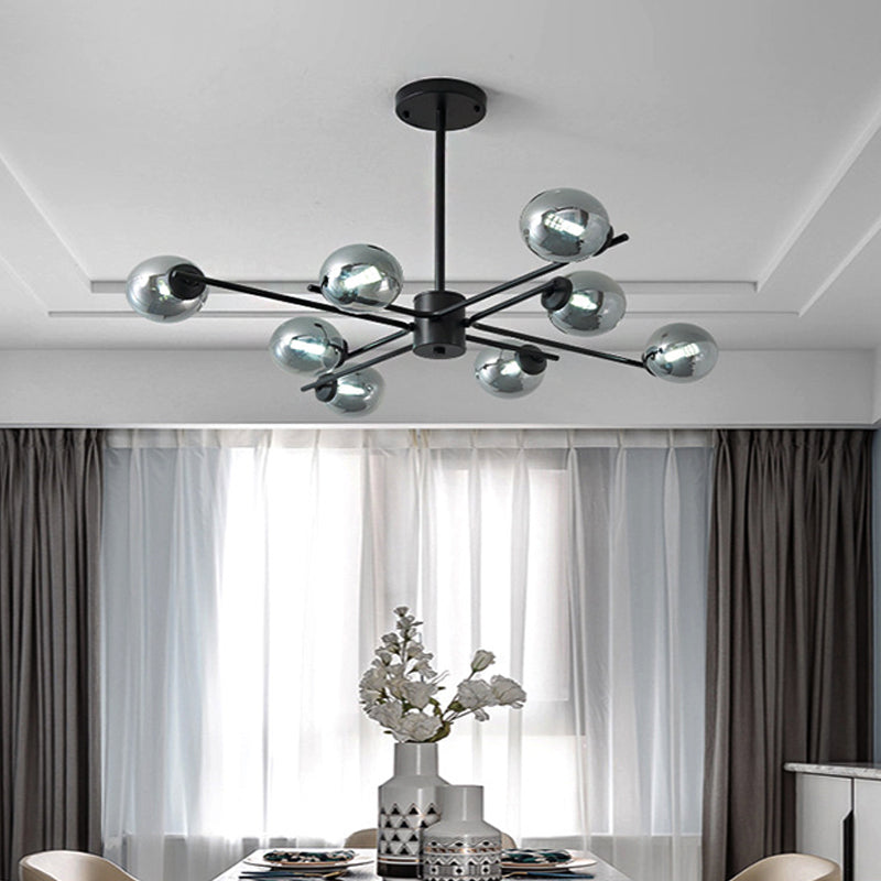 41.5" Wide Sputnik Chandelier Postmodern Silver Glass 6/8/10-Light Ceiling Pendant Light in Black 8 Silver Clearhalo 'Ceiling Lights' 'Chandeliers' 'Glass shade' 'Glass' 'Modern Chandeliers' 'Modern' Lighting' 219597