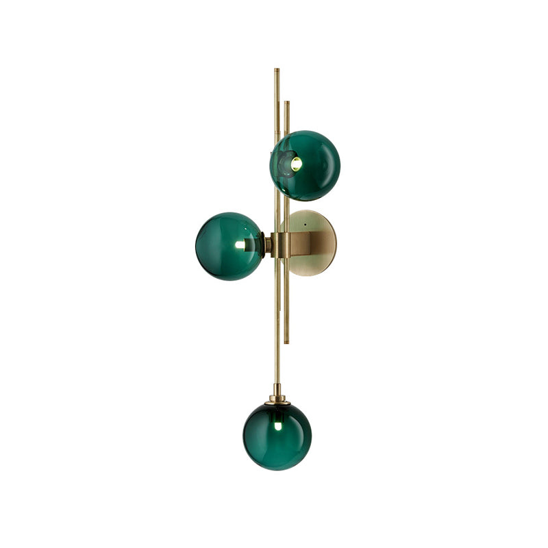 Green/Clear Glass Globe Wall Sconce Lamp Contemporary 3 Lights Wall Light Fixture in Brass Clearhalo 'Cast Iron' 'Glass' 'Industrial' 'Modern wall lights' 'Modern' 'Tiffany' 'Traditional wall lights' 'Wall Lamps & Sconces' 'Wall Lights' Lighting' 219641