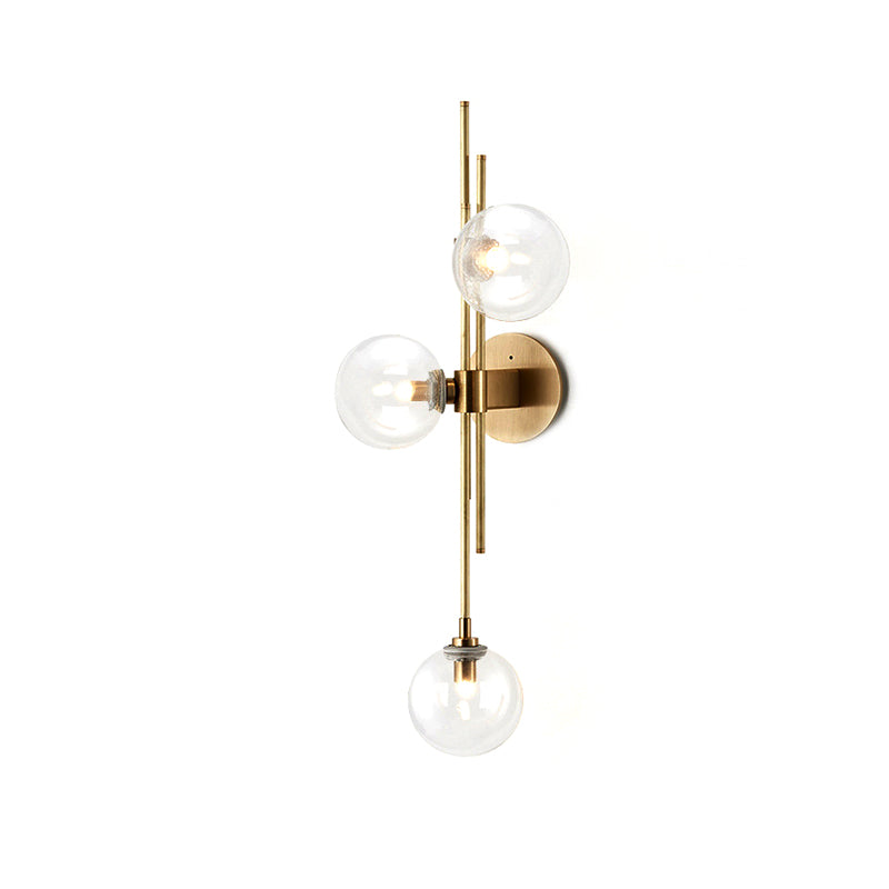 Green/Clear Glass Globe Wall Sconce Lamp Contemporary 3 Lights Wall Light Fixture in Brass Clearhalo 'Cast Iron' 'Glass' 'Industrial' 'Modern wall lights' 'Modern' 'Tiffany' 'Traditional wall lights' 'Wall Lamps & Sconces' 'Wall Lights' Lighting' 219645