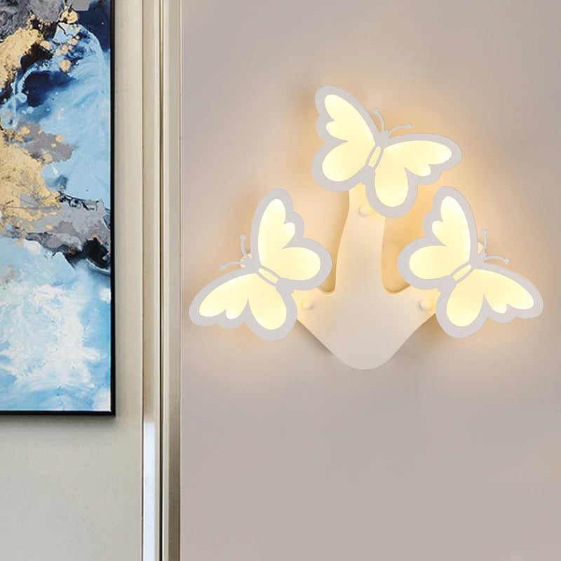 Modern 1/3 Lights LED Sconce Light White Acrylic Butterfly Wall Mounted Night Lamp in White/Natural Light 3.0 White Clearhalo 'Modern wall lights' 'Modern' 'Wall Lamps & Sconces' 'Wall Lights' Lighting' 219683