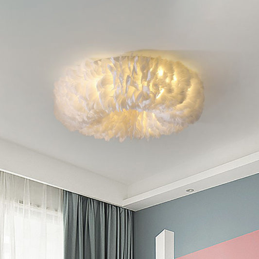 Doughnut Shaped Feather Flush Mount Minimalistic White Flushmount Ceiling Light for Bedroom White Clearhalo 'Ceiling Lights' 'Close To Ceiling Lights' 'Close to ceiling' 'Flush mount' Lighting' 2196944