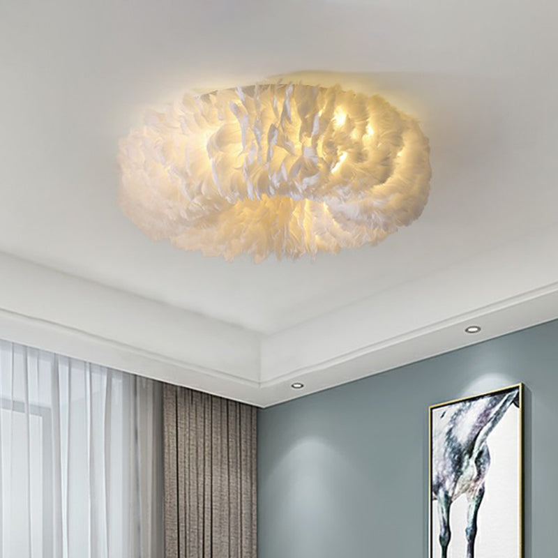 Doughnut Shaped Feather Flush Mount Minimalistic White Flushmount Ceiling Light for Bedroom Clearhalo 'Ceiling Lights' 'Close To Ceiling Lights' 'Close to ceiling' 'Flush mount' Lighting' 2196946