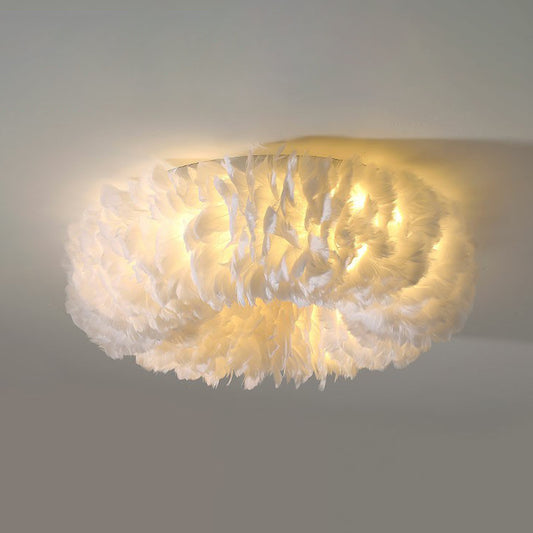 Doughnut Shaped Feather Flush Mount Minimalistic White Flushmount Ceiling Light for Bedroom Clearhalo 'Ceiling Lights' 'Close To Ceiling Lights' 'Close to ceiling' 'Flush mount' Lighting' 2196948