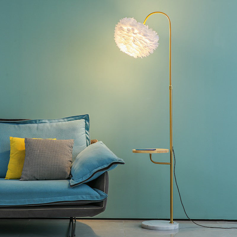 Hemispherical Living Room Floor Lamp Feather Single-Bulb Minimalist Standing Lighting with Tray Clearhalo 'Floor Lamps' 'Lamps' Lighting' 2197001